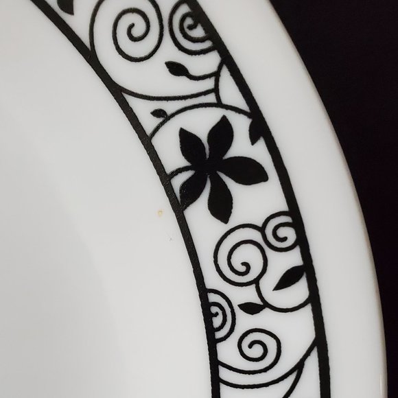 Corelle Black Winding Gate Bread Butter or Dessert Plates Black Scroll Flowers - Picture 3 of 6